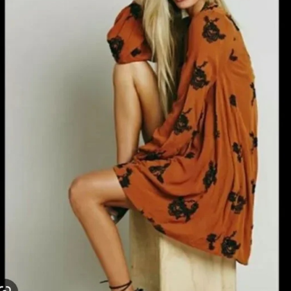 Free People Boho Long Sleeve Open Back Mini Dress. XS